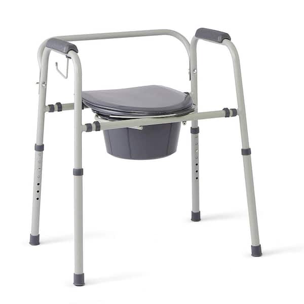 Medline Steel 3-in-1 Bedside Commode, Portable Toilet with Microban Antimicrobial Protection