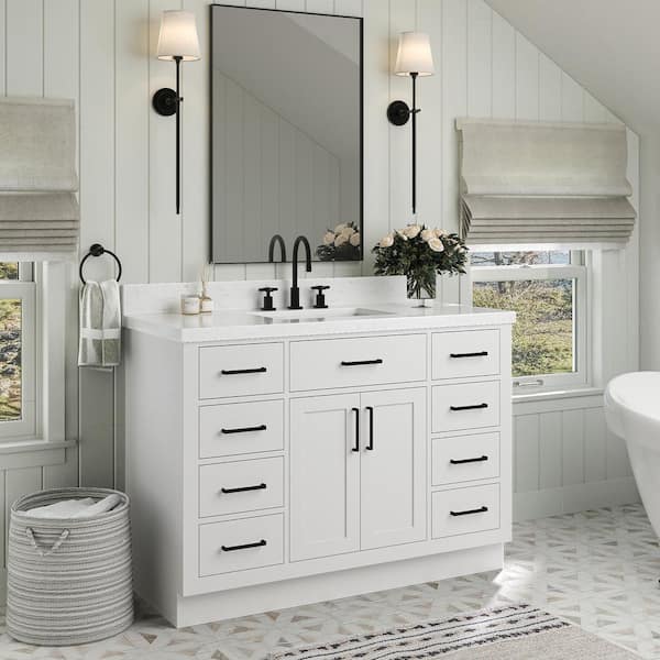 Hepburn 48 in. W x 22 in. D x 36 in. H Single Sink Freestanding Bath Vanity in White with Carrara Qt. Top