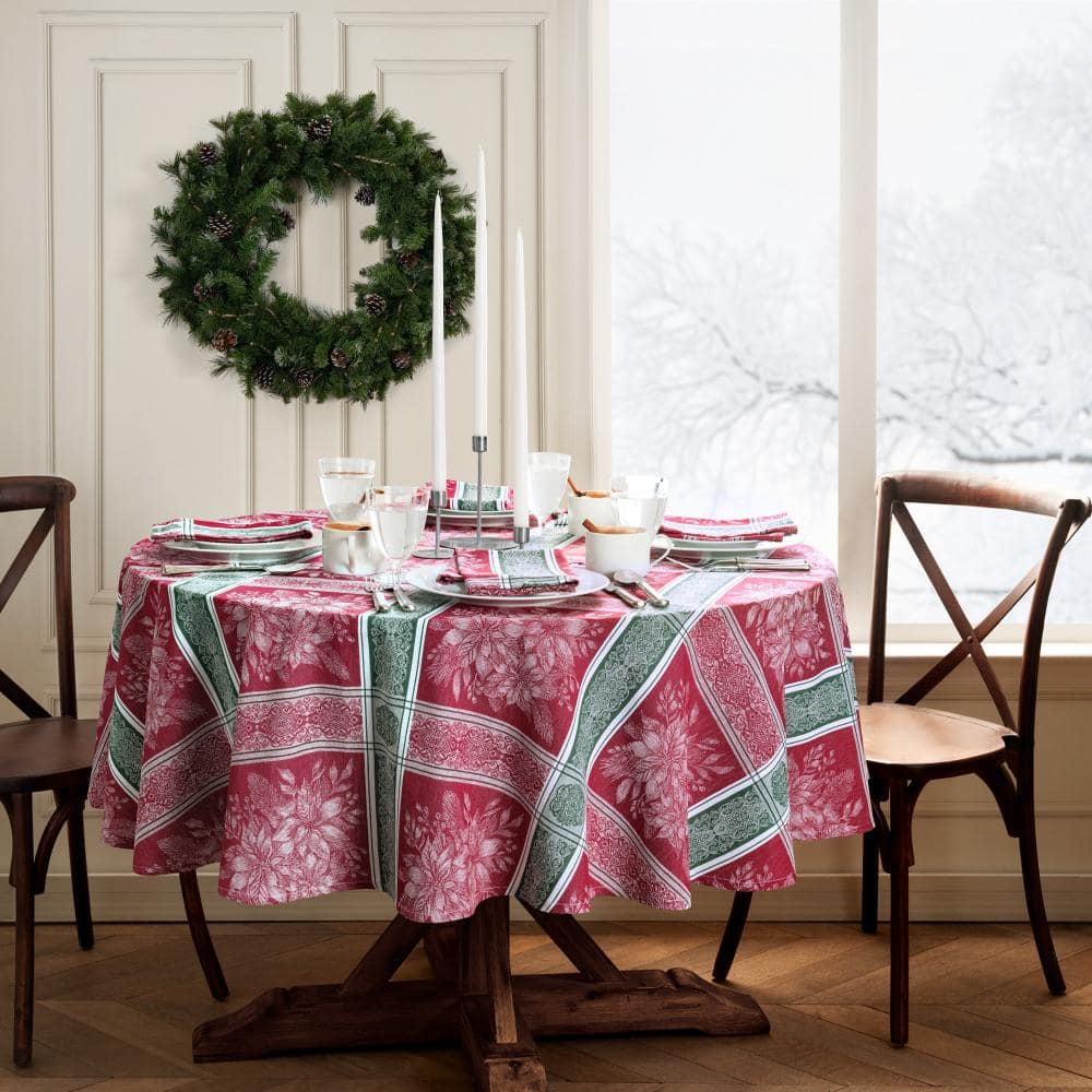 "Poinsettia Plaid Jacquard Plaid Tablecloth, Multicolor - 60""W x 84""L Oval" price history on PriceWatchPro