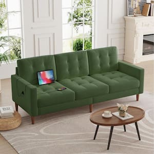 Modern 76.79 in. Square Arm Velvet Rectangle 3-Seater Sofa in. Green