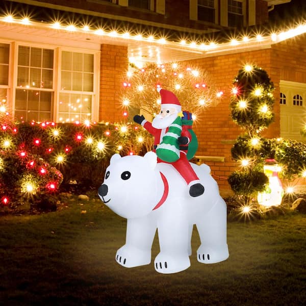 LuxenHome Lighted 6 ft. Santa and Polar Bear Inflatable Holiday Decoration  WHIN692 - The Home Depot