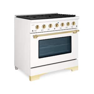 CLASSICO 36" 5.2CuFt. 6 Burner Freestanding All Gas Range with Gas Stove and Gas Oven, in White with Brass Trim