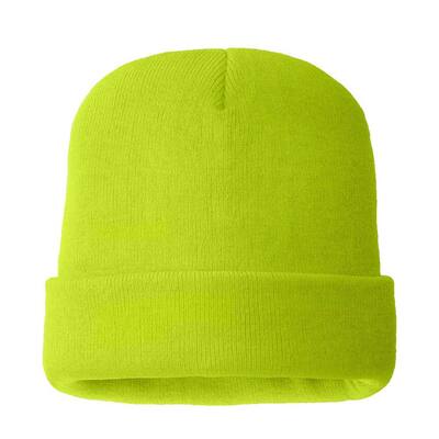 Men's 100% Acrylic Hi Viz Green Color Hat 40 g 3M Thinsulate Lined 4-Layers Knitted