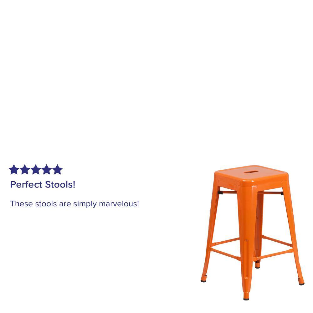 24'' Orange Metal Backless Counter Height Stool