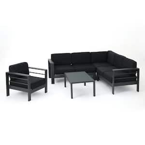 5-Piece Metal Outdoor Patio Conversation Set with Dark Gray Cushions