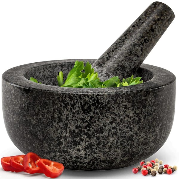 Adrinfly Granite Essentials Black Granite Mortar and Pestle Set, Anti-Slip Base, Culinary Master, Herb Crusher, Spice Grinder