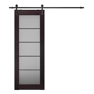 Paola 24 in. x 80 in. 5-Lite Frosted Glass Gray Oak Wood Composite Sliding Barn Door with Hardware Kit