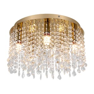 15.74 in. 5-Light Gold Modern Flush Mount Ceiling Light with Clear Crystal Shade and No Bulbs Included