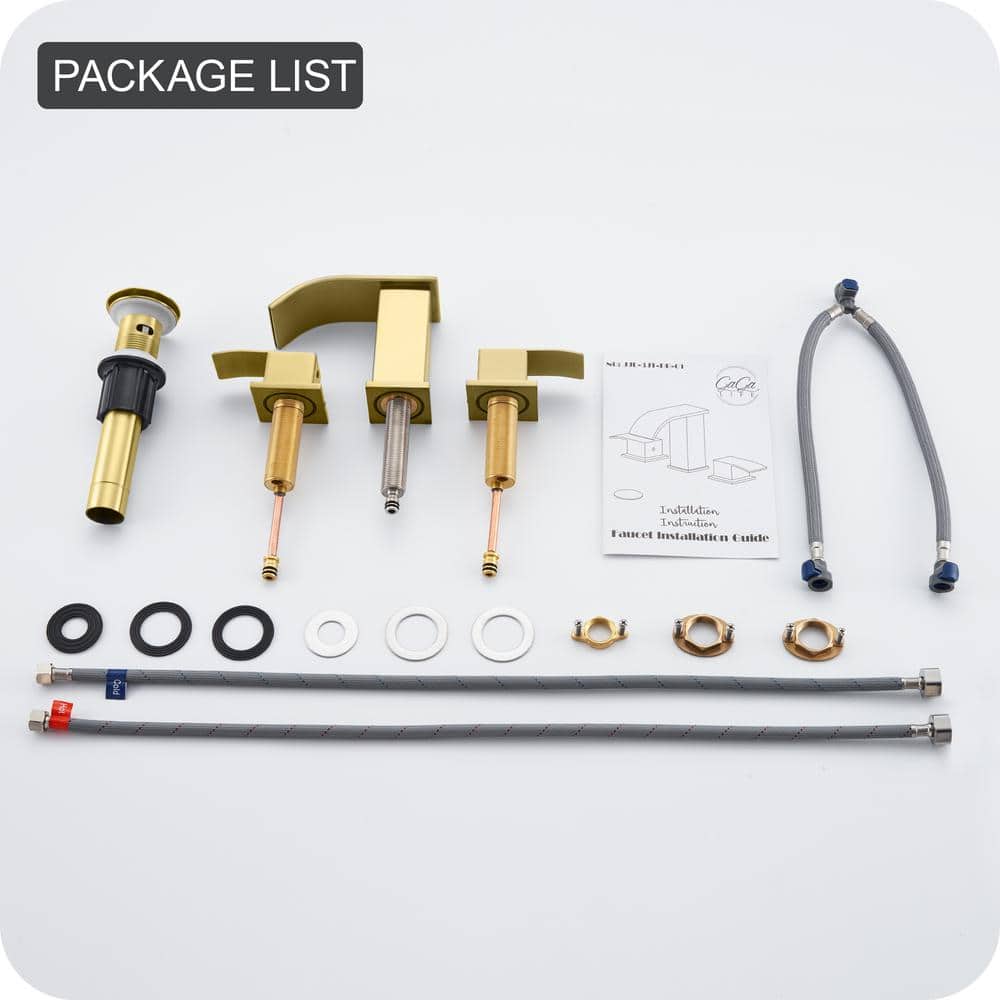 Brushed Gold Double Handle Widespread Bathroom Faucet