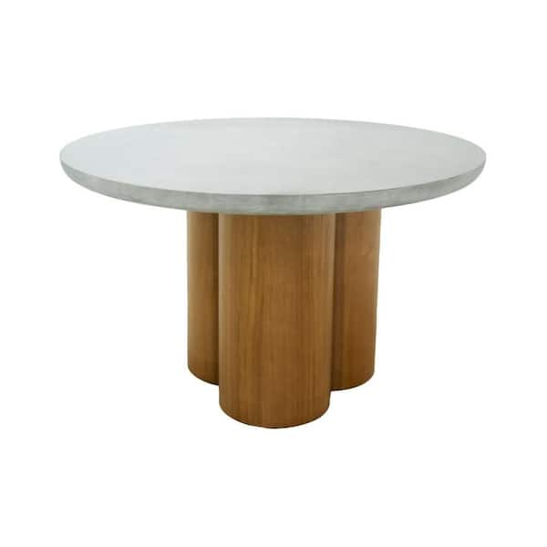 Benjara Cid Ziv Gray and Brown Concrete Round 47.2 in. Pedestal Base Dining Table Seats 4