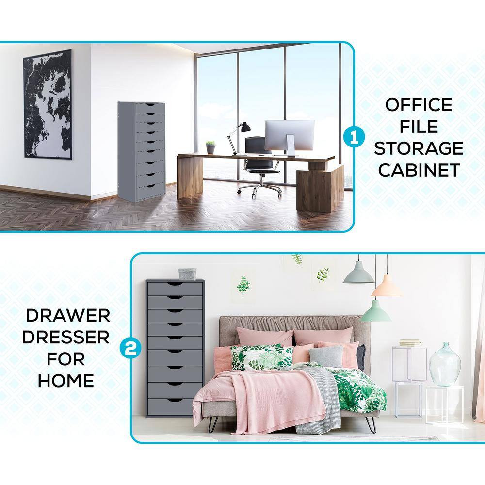 Gray Vertical Freestanding 9-Drawer Storage Cabinet