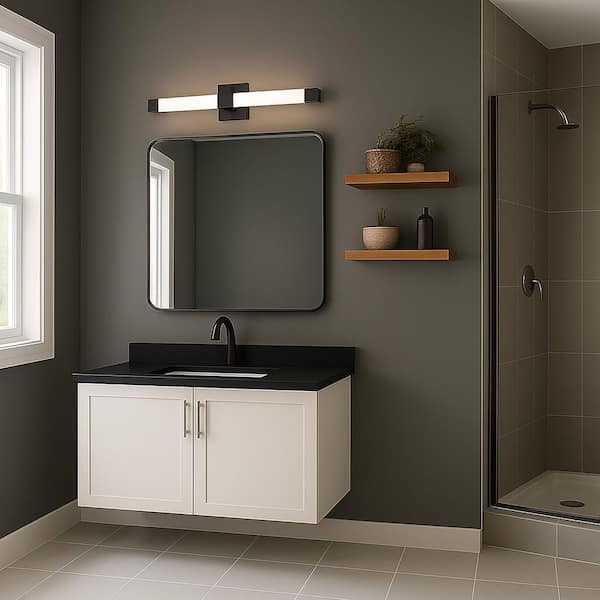 Brightwyn 24 in. 1-Light Matte Black Integrated LED Vanity Light Bar with White Acrylic Lens