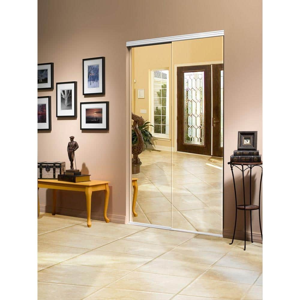 White Aluminum Frame Mirrored Sliding Closet Doors, 48" x 80"