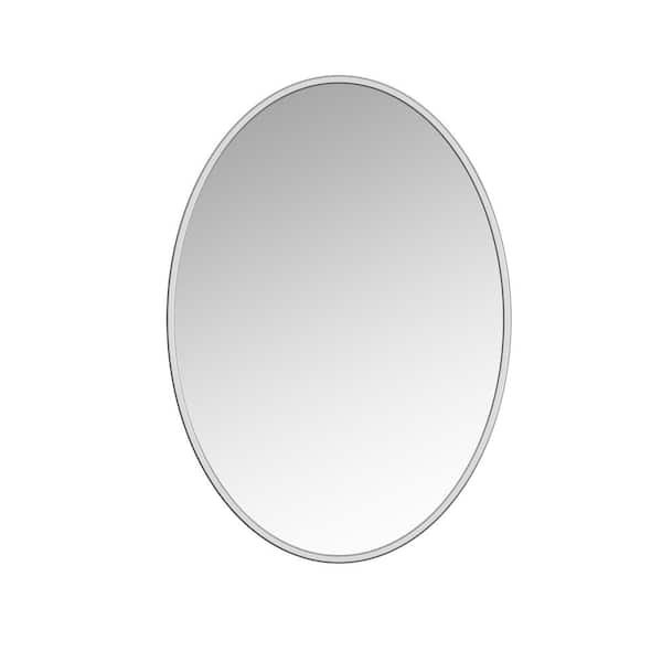 A&E Sandy 24 in. W x 34 in. H Large Oval Metal Framed Wall Bathroom Vanity Mirror in Silver