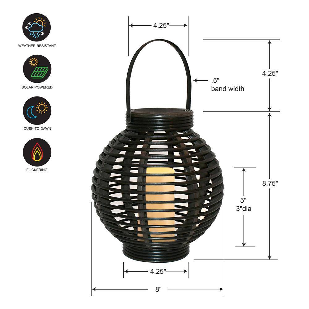 Black Plastic Hanging Solar Basket Lantern with LED Candle