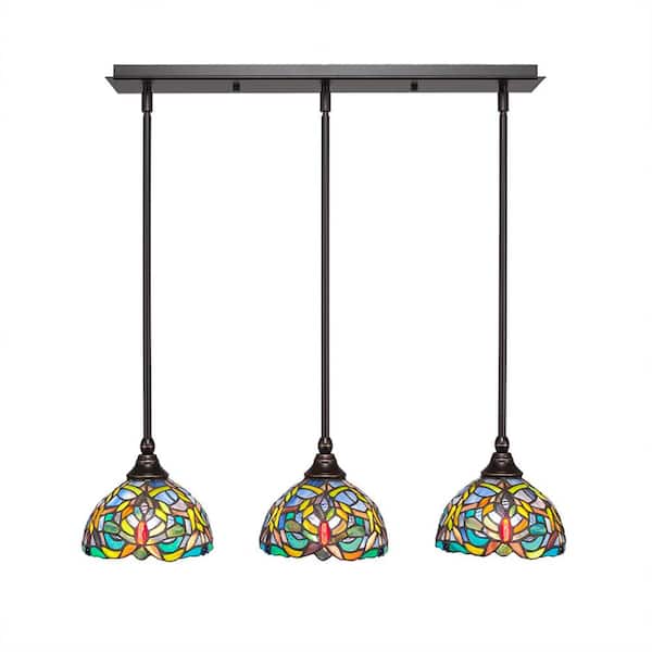 Livingston 100Watt 3 Light Dark Granite Linear Pendant Light with 7
