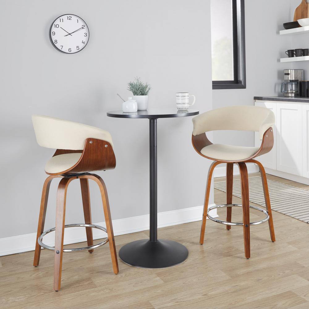 Beige Swivel Wood and Metal Counter Stool Set