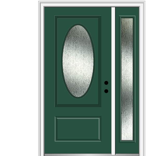 MMI Door 48 in. x 80 in. Left-Hand Inswing Rain Glass Hunter Green Fiberglass Prehung Front Door on 6-9/16 in. Frame