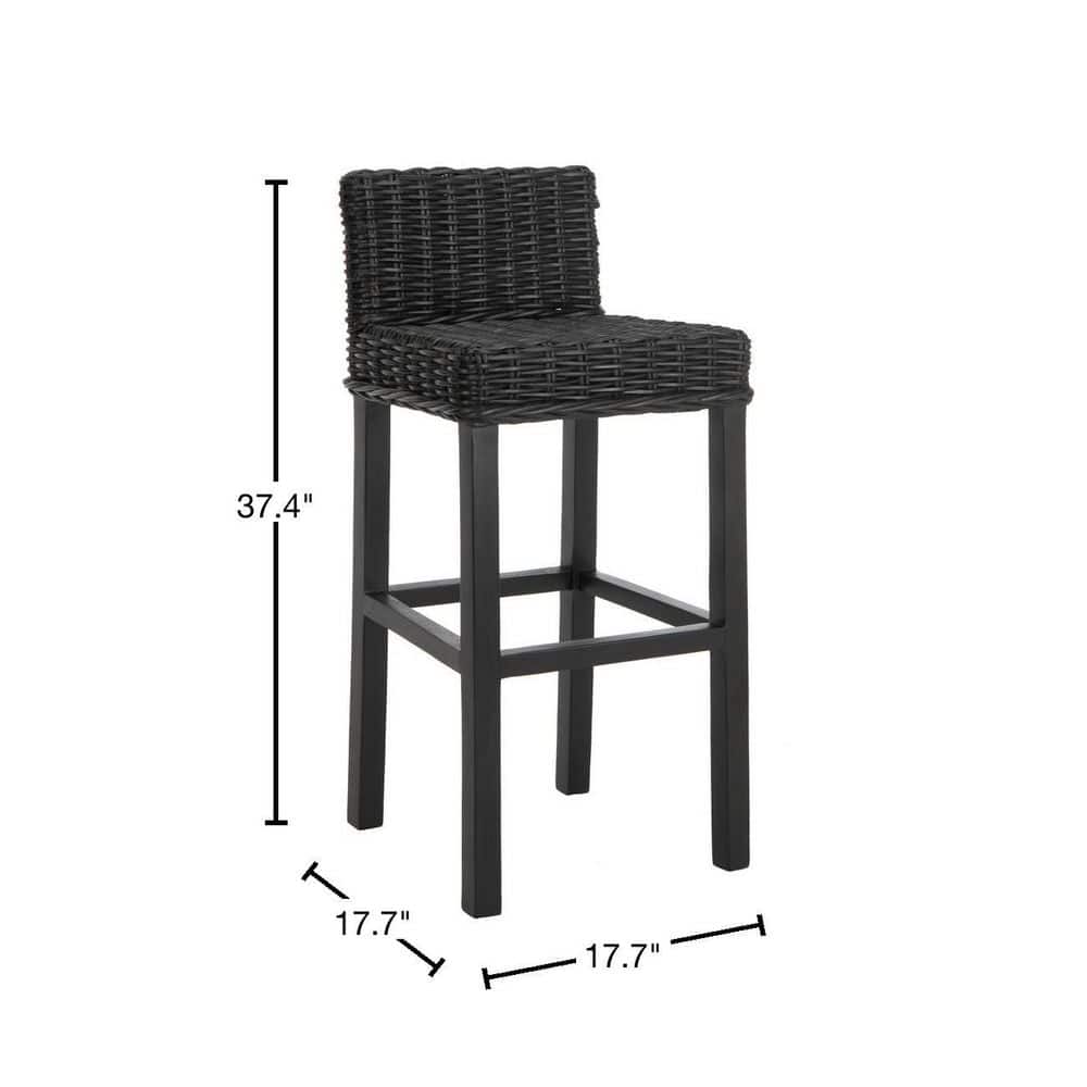 Cypress Black Mango Wood Bar Stool with Rattan Seat