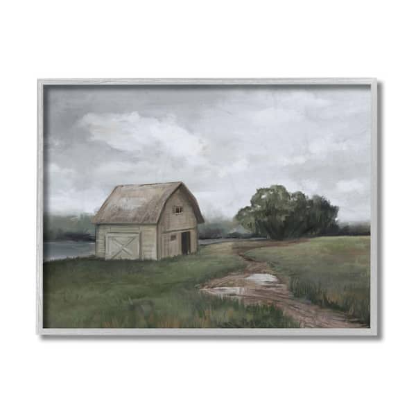 Stupell Industries "Cloudy Barn Side Landscape Darkened Meadow" by Ziwei Li Framed Nature Wall Art Print 11 in. x 14 in.