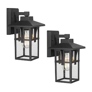 Black Outdoor Hardwired Wall Lantern Sconces with Seeded Glass Shade No Bulbs Included (2-PacK)