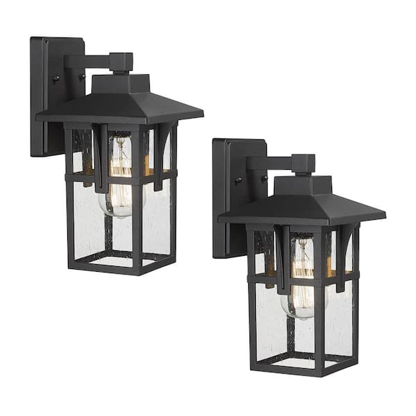 JAZAVA Black Outdoor Hardwired Wall Lantern Sconces with Seeded Glass Shade No Bulbs Included (2-PacK)