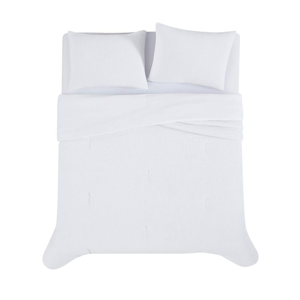 White Organic Cotton Waffle Weave Full Comforter Set