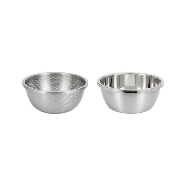 2-Piece 5 qt. Stainless Steel Microporous Colander with Mixing Bowl for Washing Vegetables, Fruit and Rice