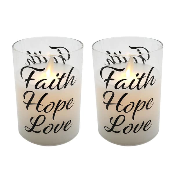 LUMABASE Battery Operated LED Candles - Faith Hope Love (Set of 2)