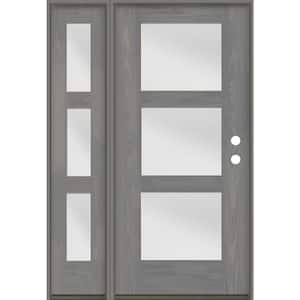BRIGHTON Modern 50 in. x 80 in. 3-Lite Left-Hand/Inswing Satin Glass Malibu Grey Stain Fiberglass Prehung Front Door