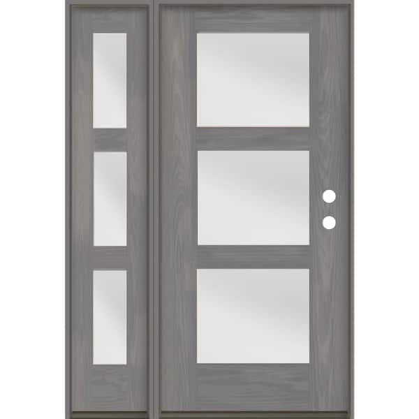 Krosswood Doors BRIGHTON Modern 50 in. x 80 in. 3-Lite Left-Hand/Inswing Satin Glass Malibu Grey Stain Fiberglass Prehung Front Door