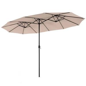 13 ft. Steel Outdoor Double Sided Market Patio Umbrella with UV Sun Protection and Easy Crank in Beige