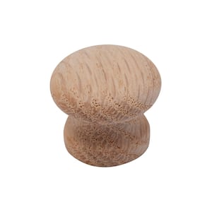 Oak Round Knob 2-Pack with Screws - 1.25 in. Dia. - Premium Flat Grain for Even Finish - DIY Drawers and Cabinet Doors