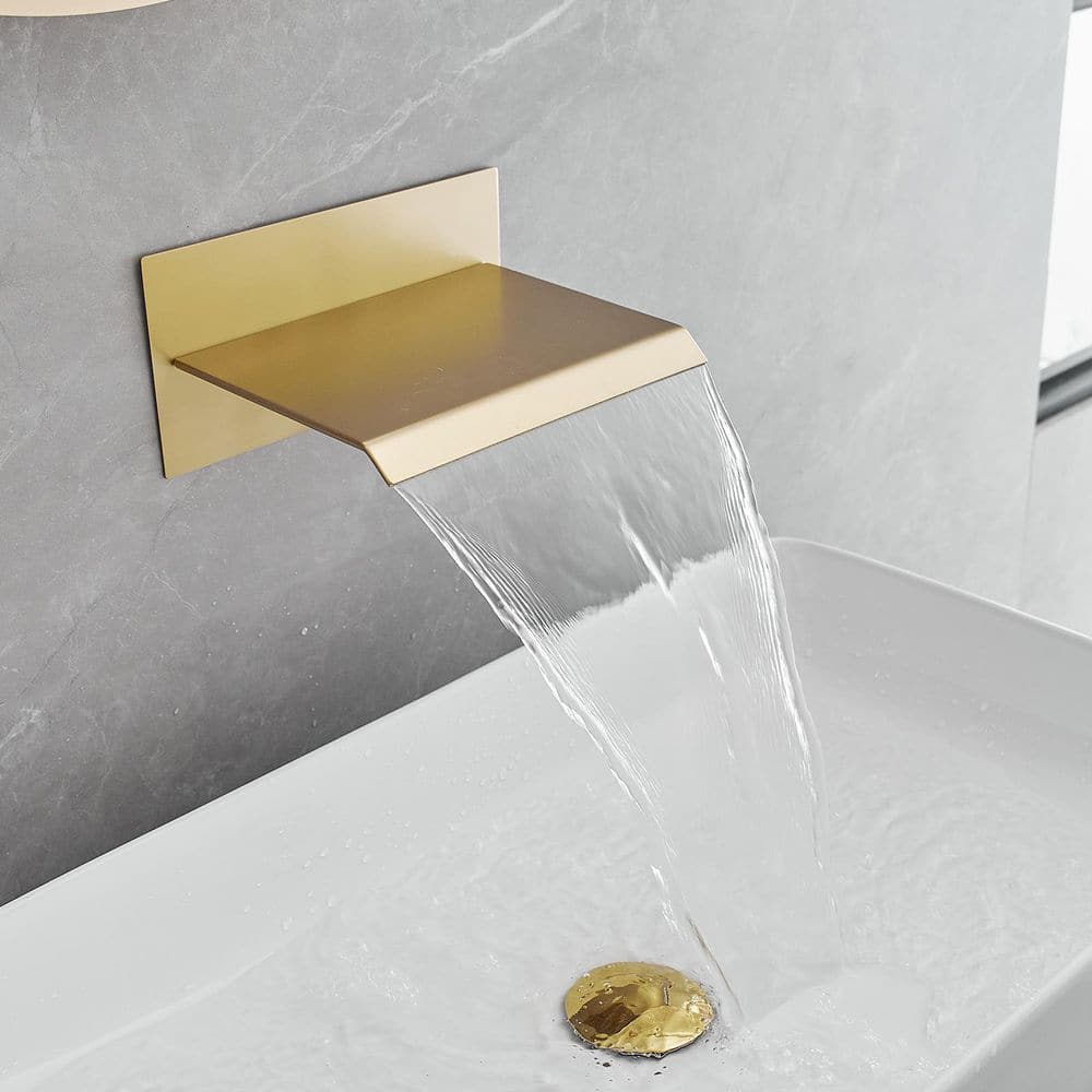 Brushed Gold Wall-Mounted Single-Handle Waterfall Bathroom Faucet