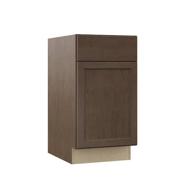 Hampton Bay Shaker 15 in. W x 24 in. D x 34.5 in. H Assembled Base Kitchen Cabinet in Brindle with Ball-Bearing Drawer Glides
