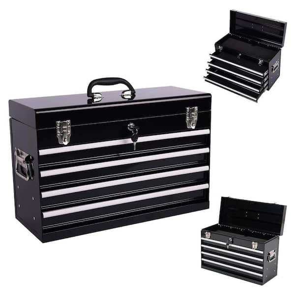 21 in. W Black Steel 4-Drawer Heavy Duty Portable Tool Box Organiser with EVA Liners, Ball Bearing Slide Drawers Locking