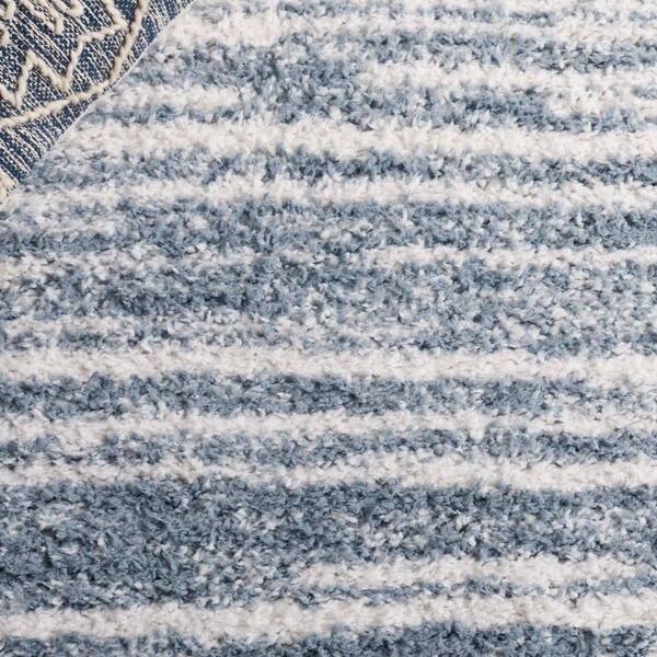 SAFAVIEH Rumi Shag 7 ft. x 7 ft. Light Blue/Ivory Abstract Striped