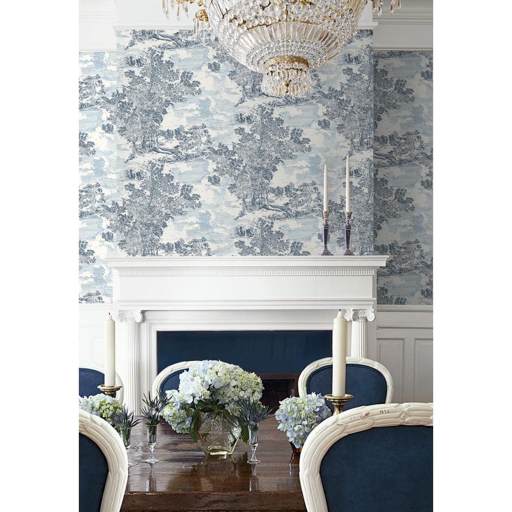 Sapphire and White Scenic Peel and Stick Wallpaper Roll