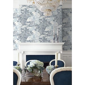Serene Scenes Toile Sapphire Vinyl Peel and Stick Wallpaper Roll ( Covers 30.75 sq. ft. )