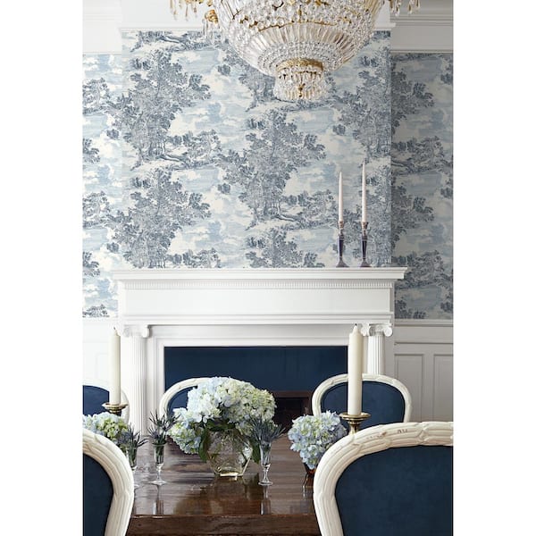Serene Scenes Toile Sapphire Vinyl Peel and Stick Wallpaper Roll ( Covers 30.75 sq. ft. )