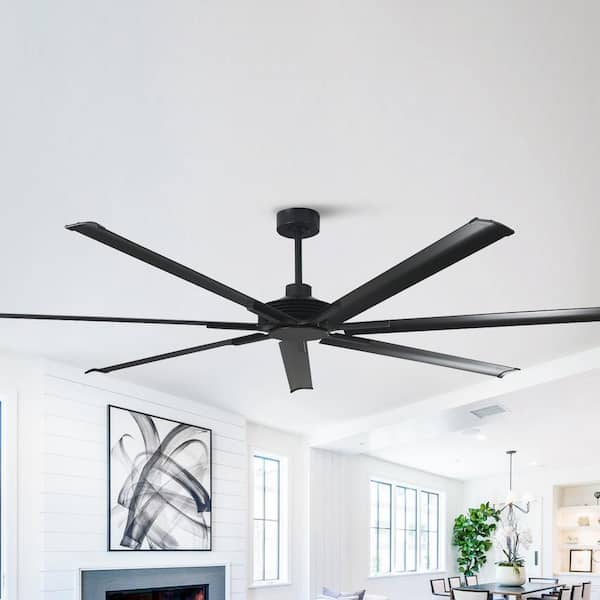 100 in. Indoor/Outdoor Industrial Matte Black 7-Blade Ceiling Fan with Remote Control and Reversible DC Motor