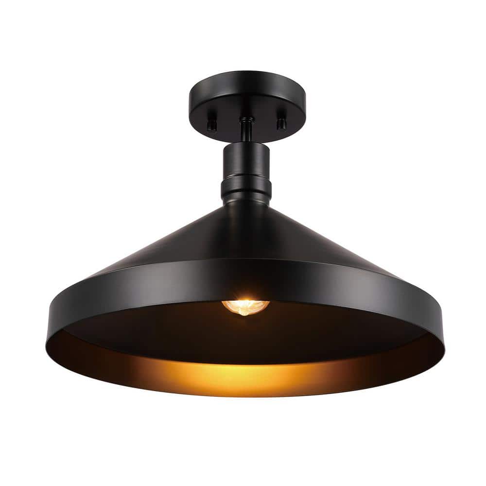 Matte Black Metal 15'' Outdoor Flush Mount Ceiling Light