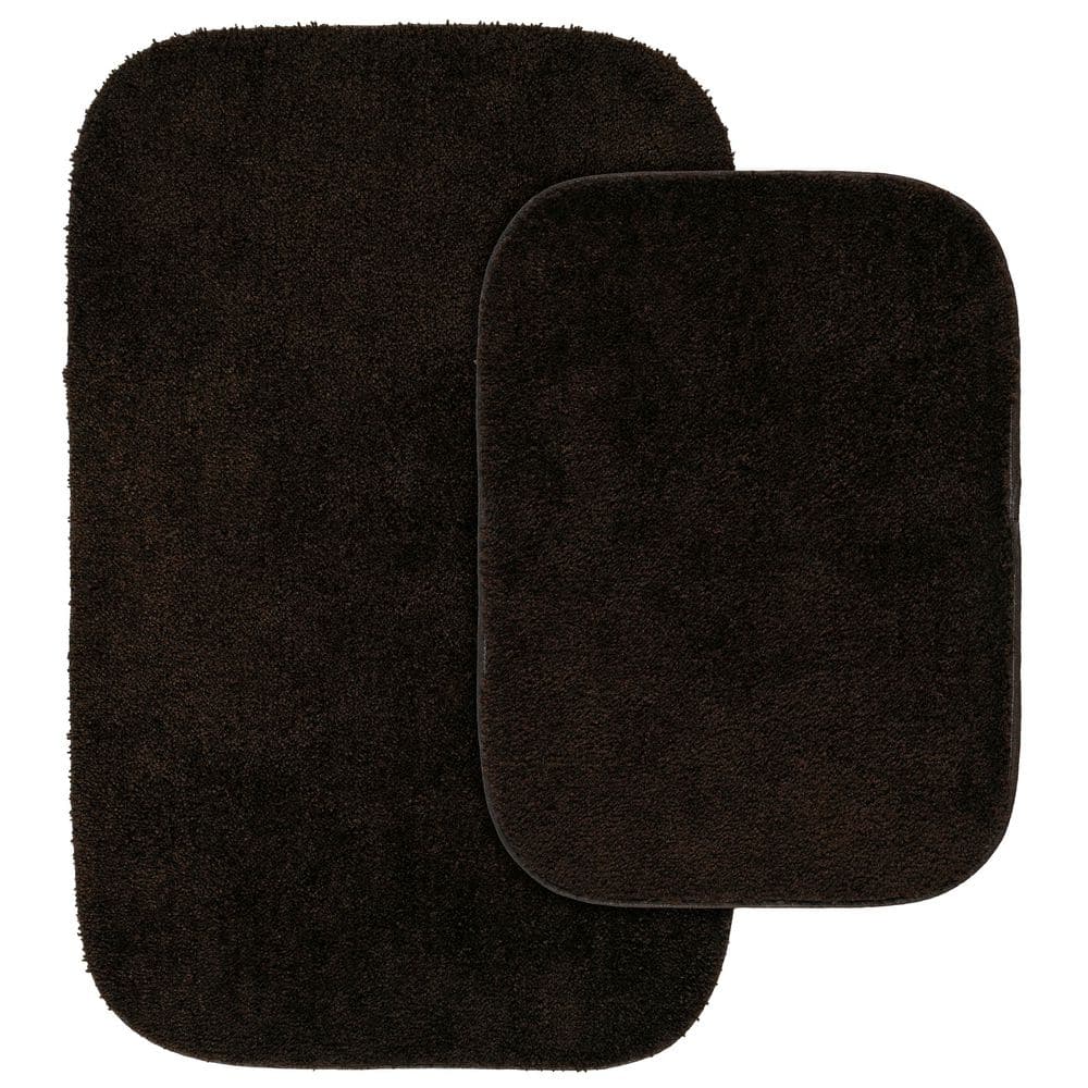 Chocolate Nylon Traditional 2-Piece Bathroom Rug Set