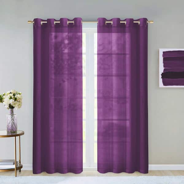 Dainty Home Purple Solid Grommet Sheer Curtain - 55 in. W x 84 in. L (Set of 2)