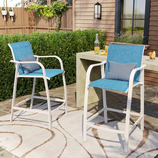 Pellebant White Aluminum Outdoor Bar Stool in Blue (2-Pack)