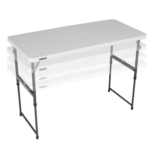 Lifetime 4 ft. One Hand Adjustable Height Fold-in-Half Table Almond