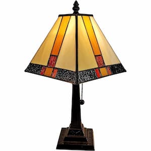 Charlie 9 in. Dark Brown Integrated LED Candlestick Interior Lighting Table Lamp for Living Room w/Beige Glass Shade