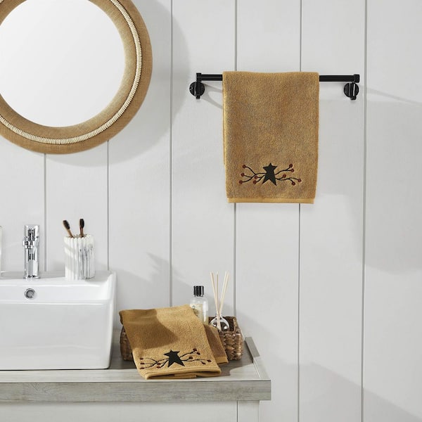 Pip Vine Star Tan Country Black Primitive Country Cotton Hand Towel (Set of 2)