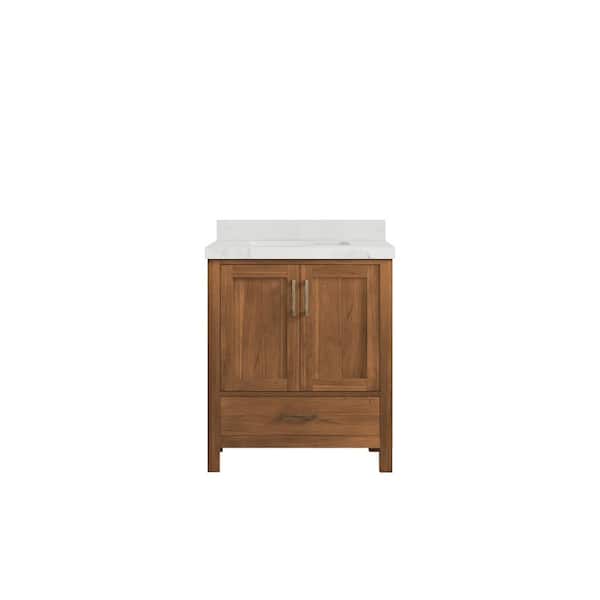 Willow Collections Malibu Teak 30 in. W x 22 in. D x 36 in. H Bath Vanity in Gold Teak with 2" Calacatta Nuvo Top