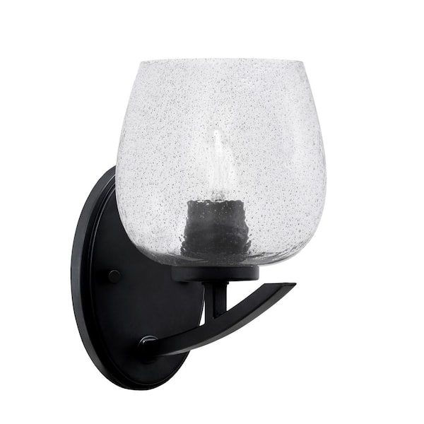 Unbranded Siena 1-Light Matte Black Downlight Wall Sconce with Smoke Bubble Glass Shade